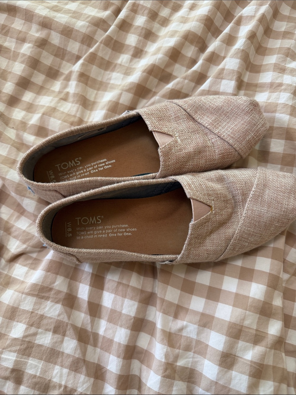 TOMS Women's Slip-On Flats in Blush Tan Woven Fabric 6.5